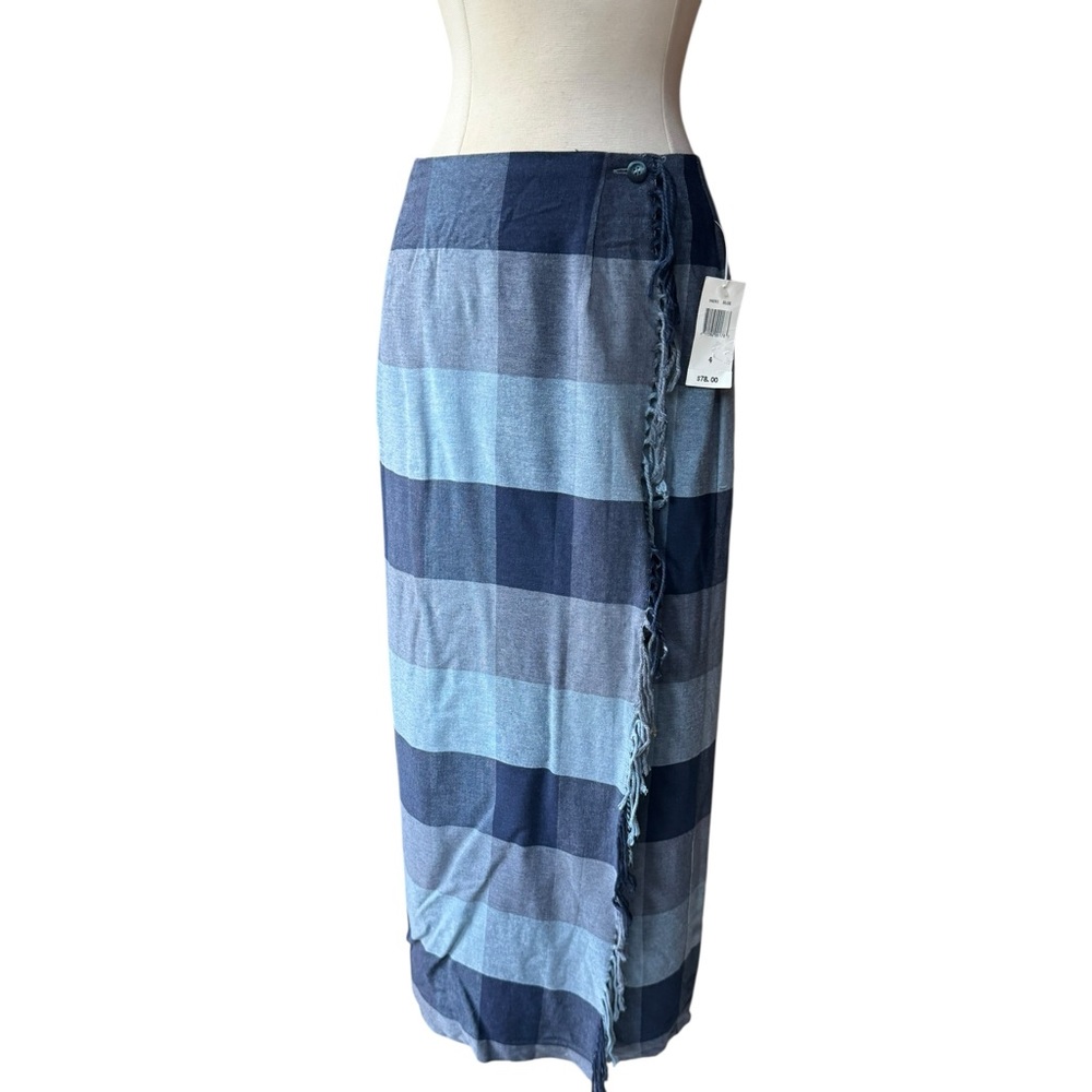 Deadstock 1980s bonnie & norma Linen/Rayon Blend Plaid Fringe Wrap Boho/Rustic S